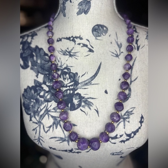 Vintage 28-Inch Purple Marbled Beaded Necklace – Long Statement Jewelry‎ - Picture 1 of 2